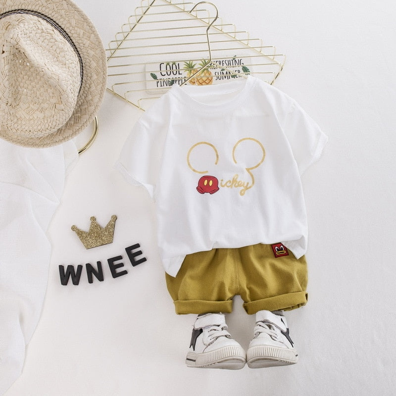 Conjuntos de ropa para bebés niños, pantalones cortos de manga corta, conjunto de 2 piezas para niños de verano 