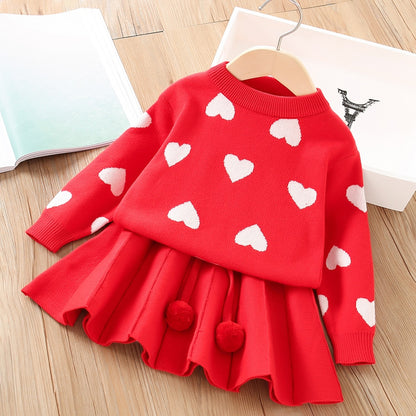 Conjunto infantil corazones Falda + blusa fría 