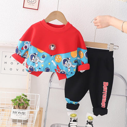 Conjunto de 2 piezas de ropa con sudadera y pantalones deportivos con estampado de astronauta espacial