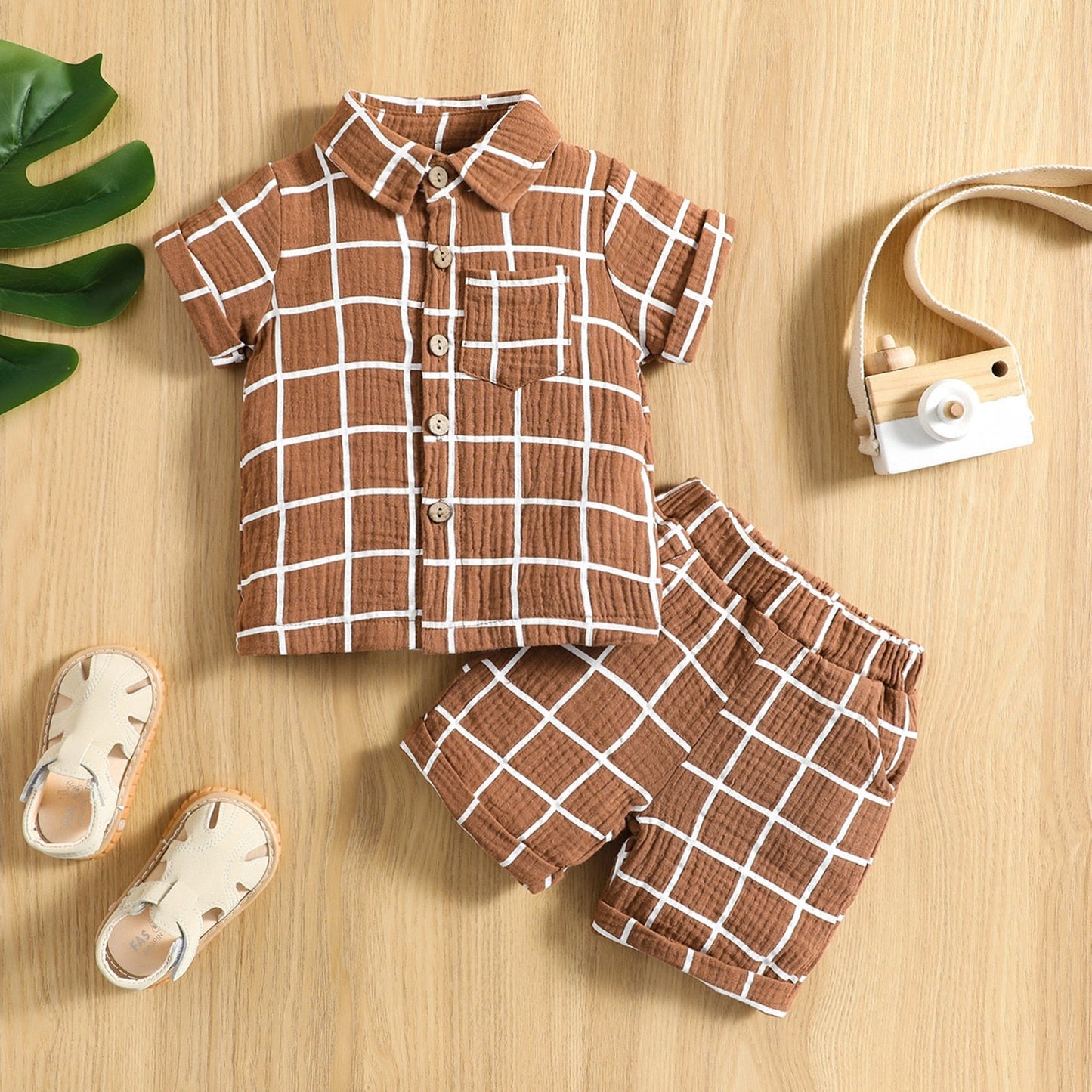 Conjunto de 2 piezas para bebé niño pequeño a cuadros