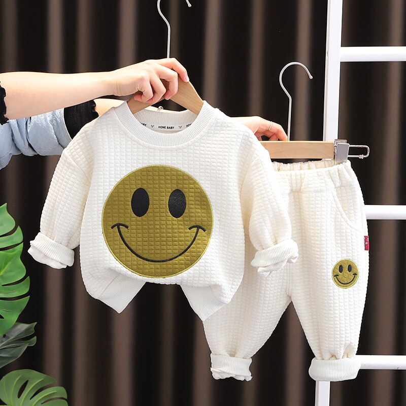 Conjunto de ropa de dos piezas para bebé con sudadera y pantalón deportivo con dibujos animados sonrientes