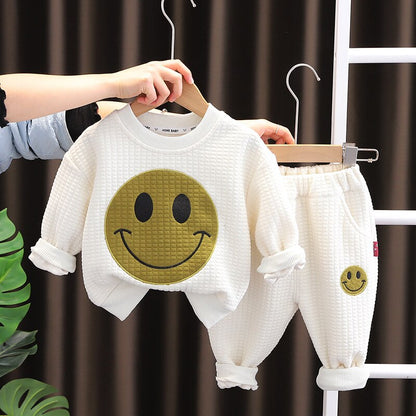 Conjunto de ropa de dos piezas para bebé con sudadera y pantalón deportivo con dibujos animados sonrientes