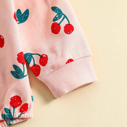 Mono de manga larga con estampado de cerezas y cinta para el pelo