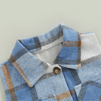 Blusa de ajedrez con capucha marrón y azul