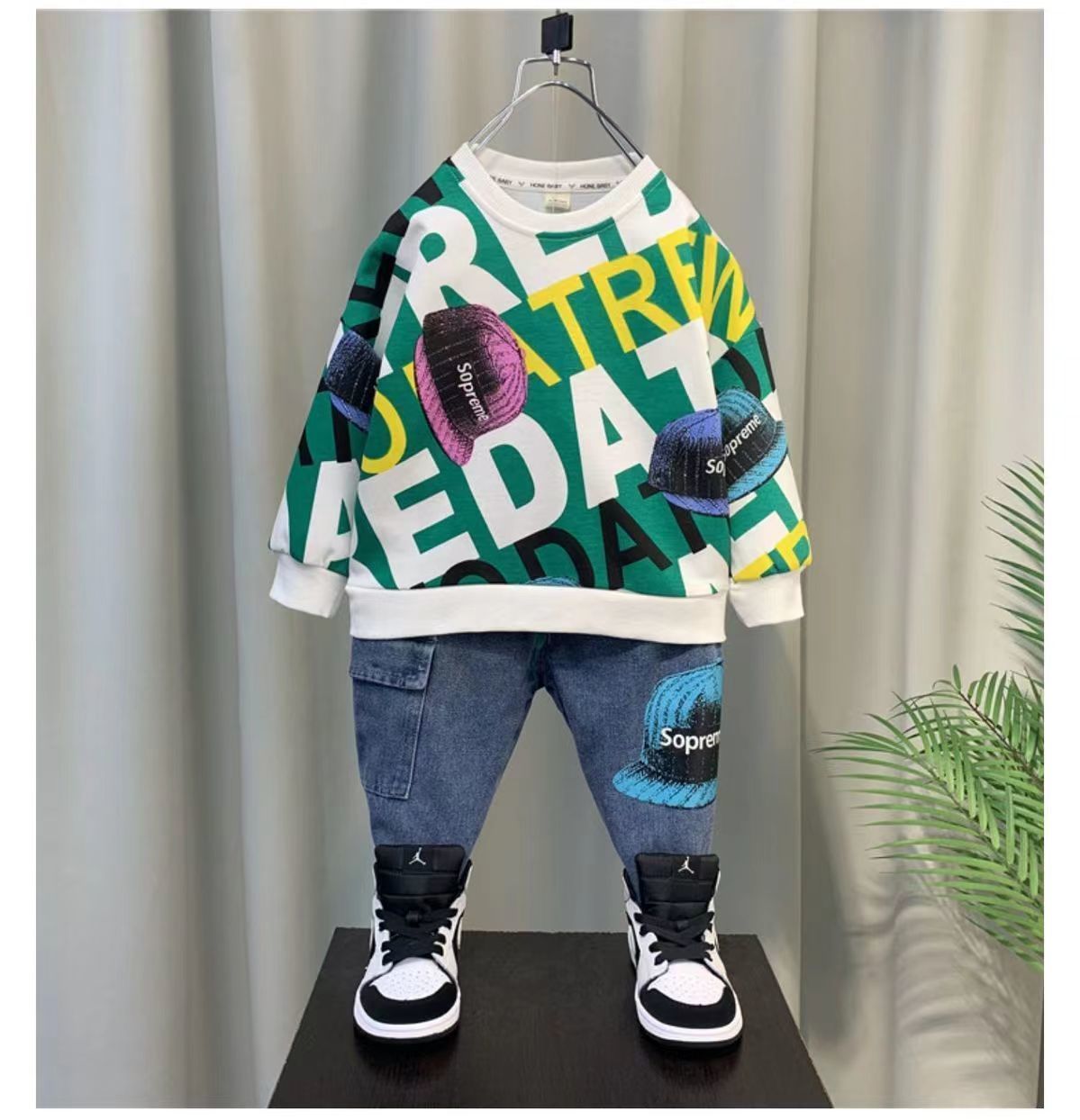 Conjunto de ropa para bebé, nuevo jersey estampado de manga larga y pantalones, 2 piezas, ropa de primavera y otoño