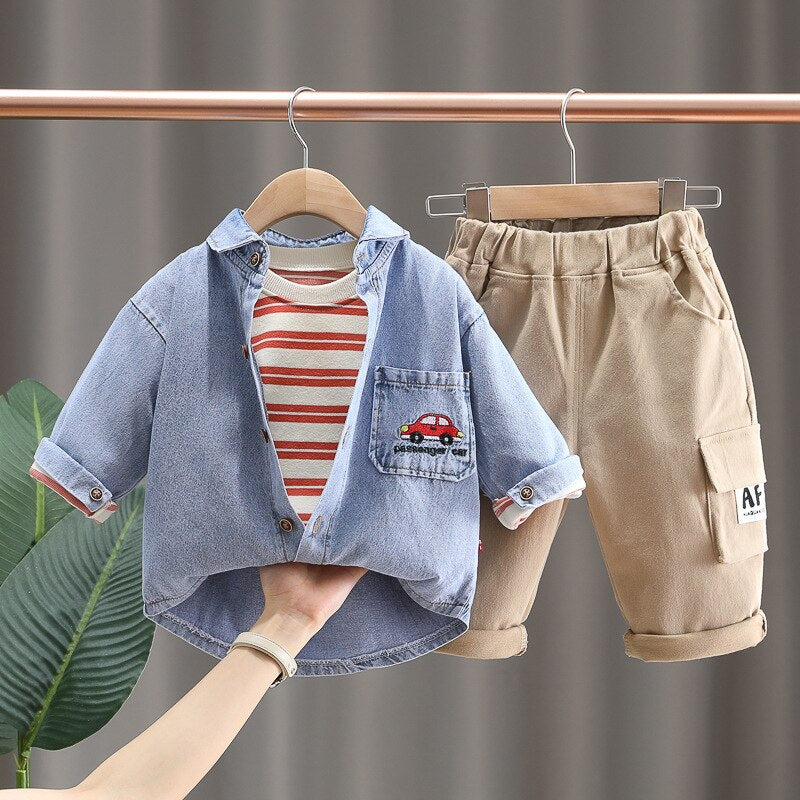 Conjunto infantil de 3 piezas con chaqueta vaquera