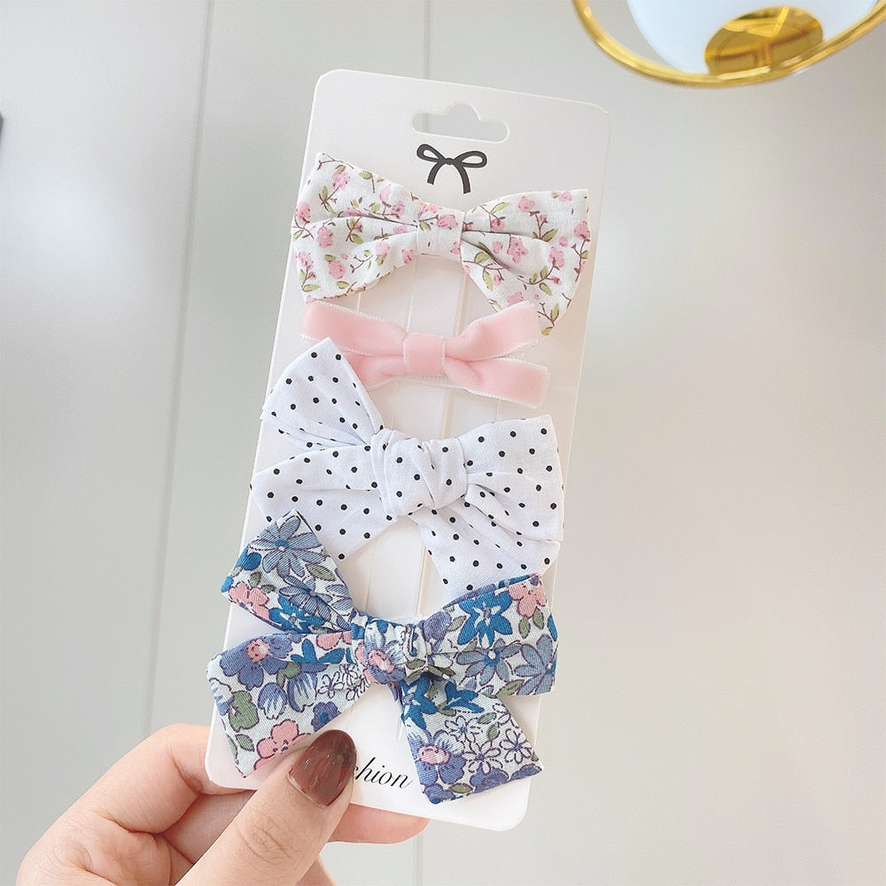 Juego de 4 pinzas para el pelo con lazo estampado de encaje dulce
