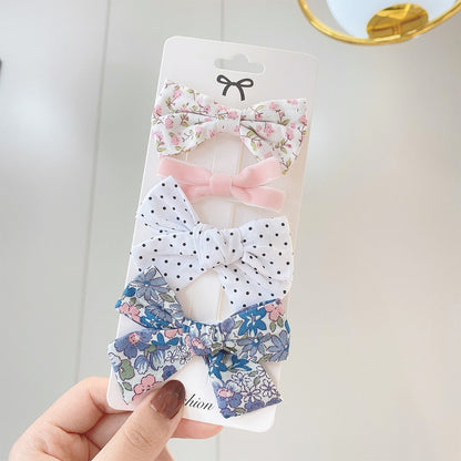 Juego de 4 pinzas para el pelo con lazo estampado de encaje dulce