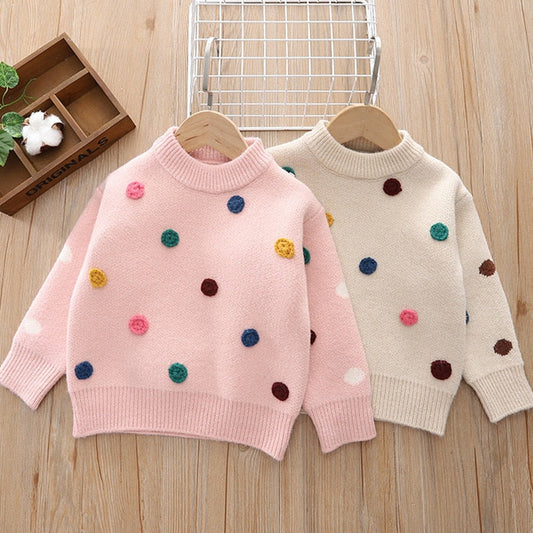 Suéteres para bebés, niñas y niños, abrigos de moda con apliques de bola de pelo, suéteres tejidos para niños, tops, suéteres cálidos para bebés, niños y niñas