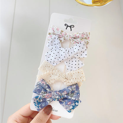 Juego de 4 pinzas para el pelo con lazo estampado de encaje dulce
