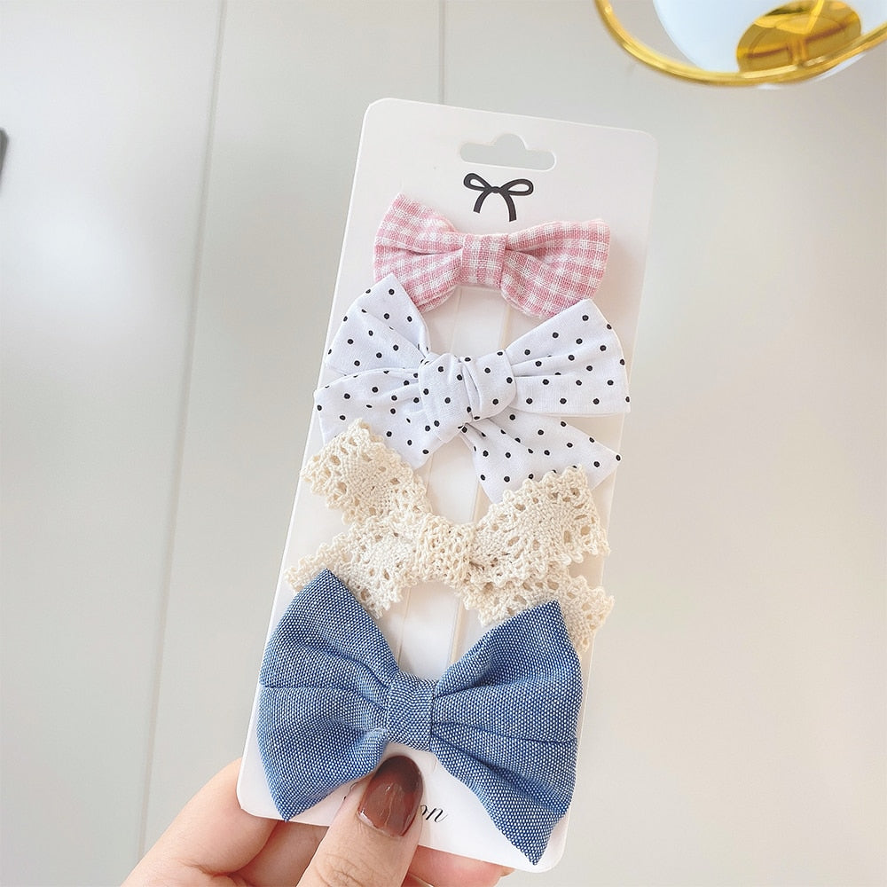 Juego de 4 pinzas para el pelo con lazo estampado de encaje dulce