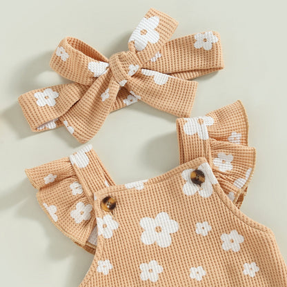 Mono informal con estampado floral, mangas con volantes y diadema