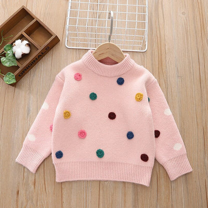 Suéteres para bebés, niñas y niños, abrigos de moda con apliques de bola de pelo, suéteres tejidos para niños, tops, suéteres cálidos para bebés, niños y niñas