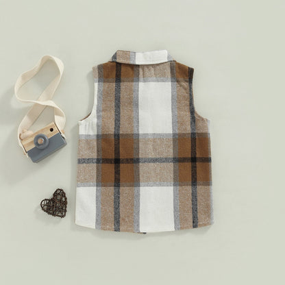 Blusa de ajedrez con capucha marrón y azul