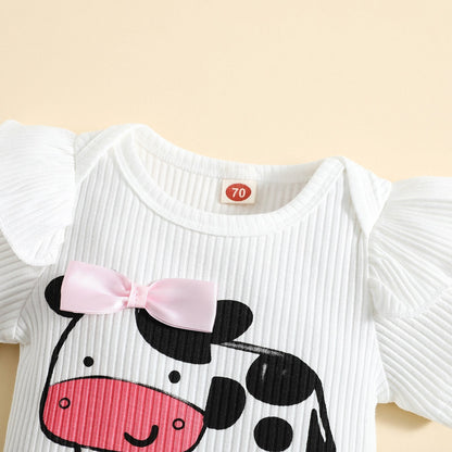 Conjunto de 2 piezas de mameluco + pantalón con estampado de vaca
