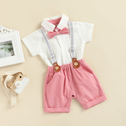 Conjunto de pantalones cortos con pajarita, camisa y mono 