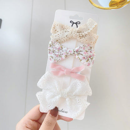 Juego de 4 pinzas para el pelo con lazo estampado de encaje dulce