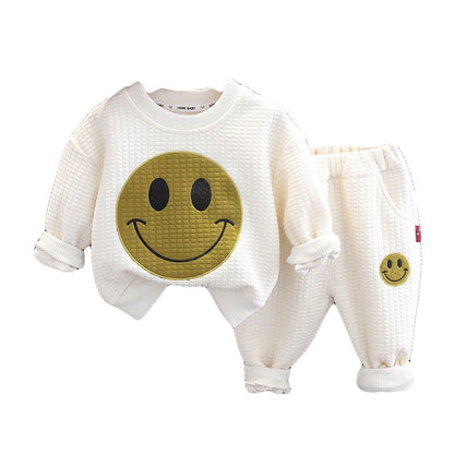 Conjunto de ropa de dos piezas para bebé con sudadera y pantalón deportivo con dibujos animados sonrientes