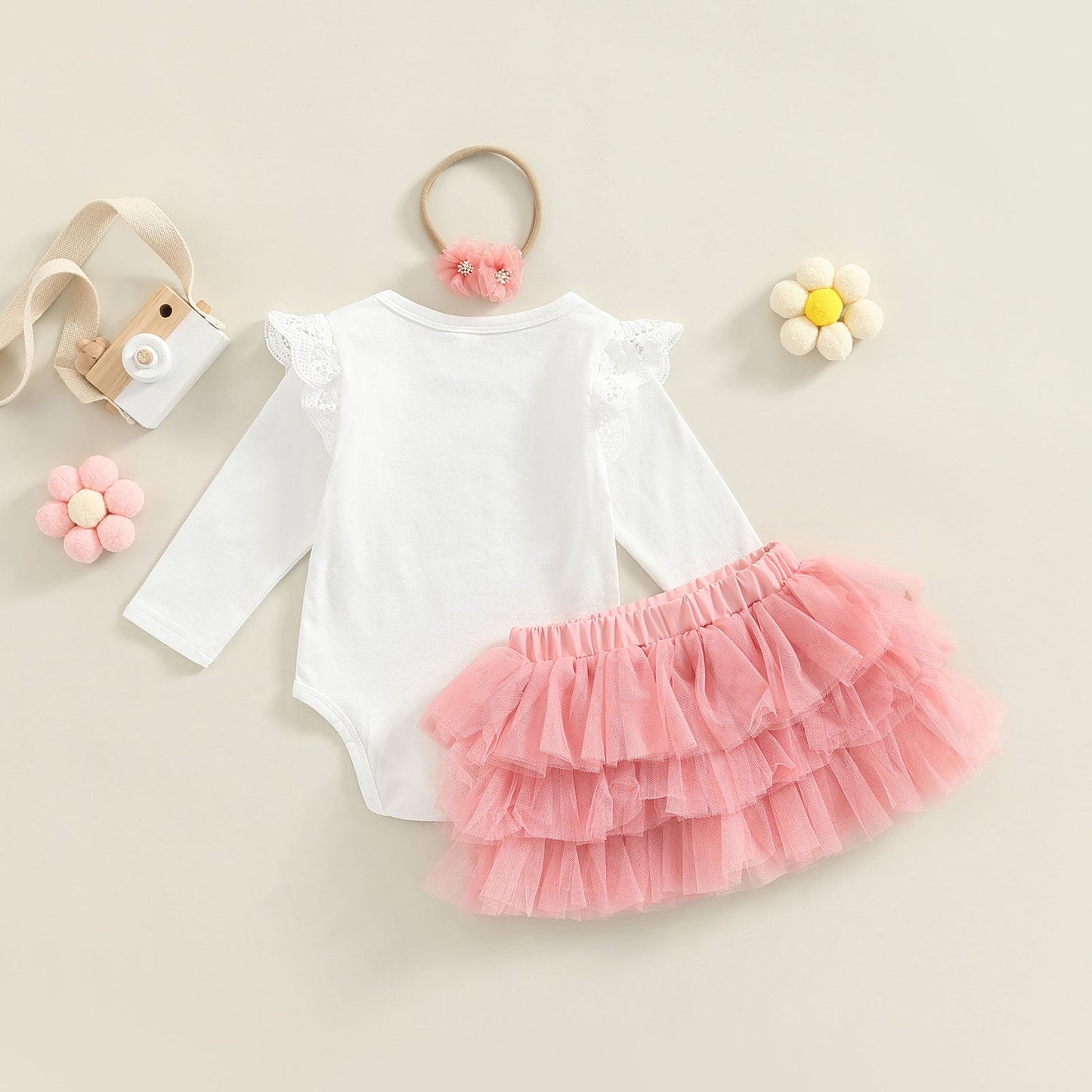 Conjunto de ropa para bebé niña, body de algodón con letras y manga larga para cumpleaños de primer año
