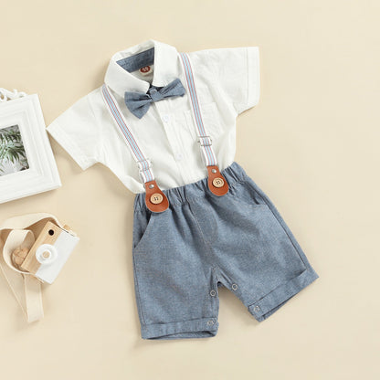 Conjunto de pantalones cortos con pajarita, camisa y mono 