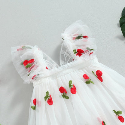 Vestido de tul con estampado de cerezas y mariposas para niña