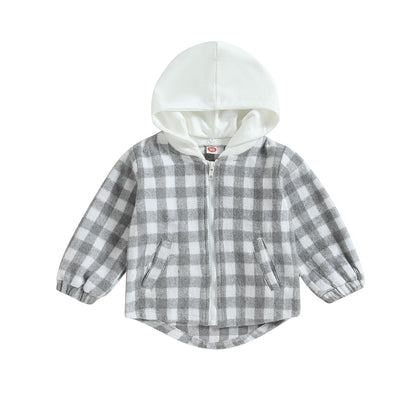 Chaqueta con capucha y cremallera a cuadros
