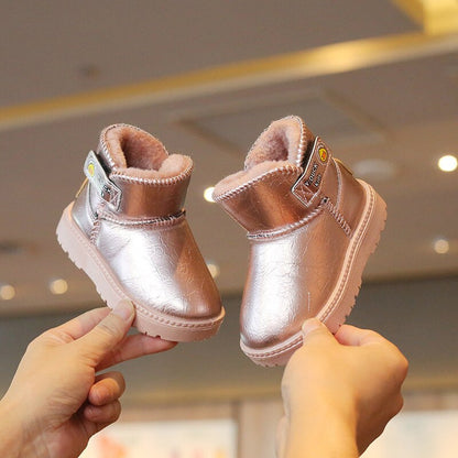 Botas de invierno para niños, de cuero, cortas, de algodón y cálidas. 