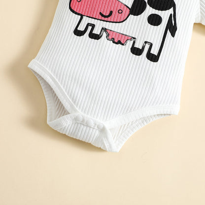 Conjunto de 2 piezas de mameluco + pantalón con estampado de vaca