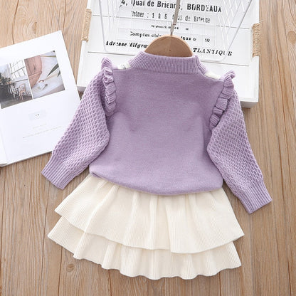 Conjunto de dos piezas de punto con suéter y falda plisada para niños 