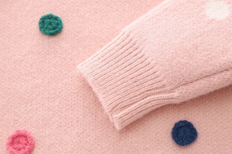 Suéteres para bebés, niñas y niños, abrigos de moda con apliques de bola de pelo, suéteres tejidos para niños, tops, suéteres cálidos para bebés, niños y niñas