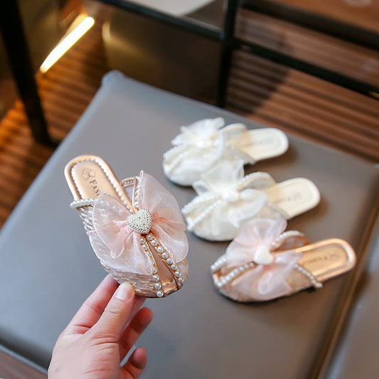 Pantuflas para niños con encaje de malla y perlas 