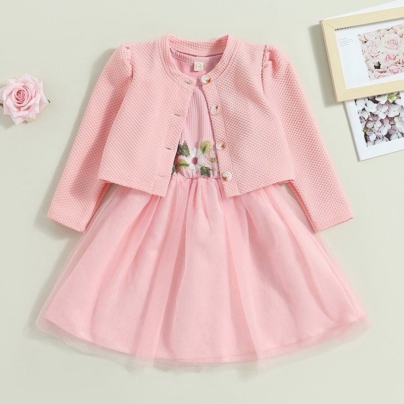 Conjunto de 2 piezas, vestido de flores sin mangas, chaqueta informal de manga larga