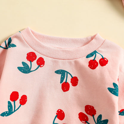 Mono de manga larga con estampado de cerezas y cinta para el pelo
