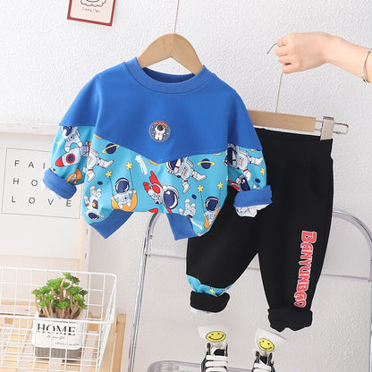 Conjunto de 2 piezas de ropa con sudadera y pantalones deportivos con estampado de astronauta espacial