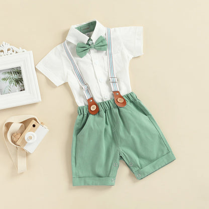 Conjunto de pantalones cortos con pajarita, camisa y mono 
