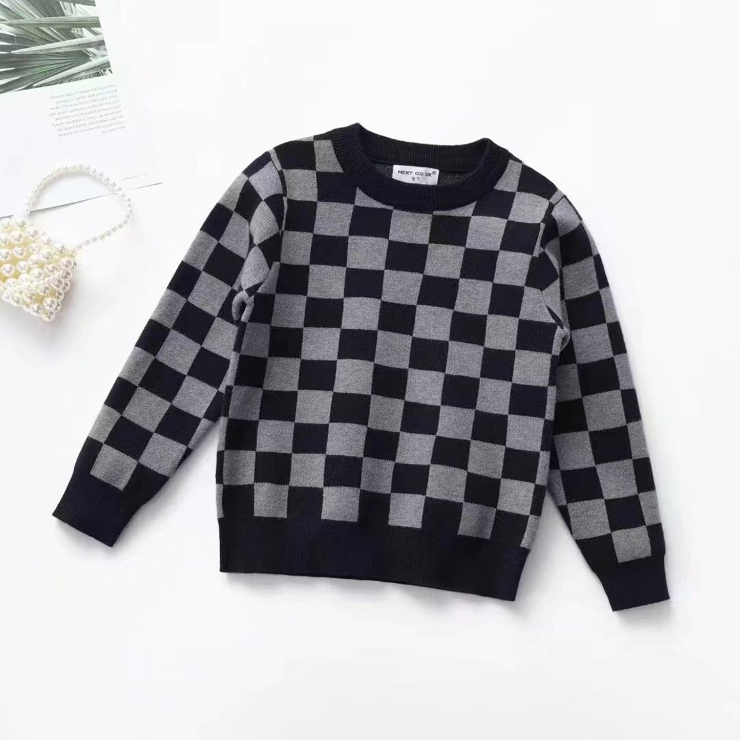 Blusa infantil con estampado de tablero de ajedrez