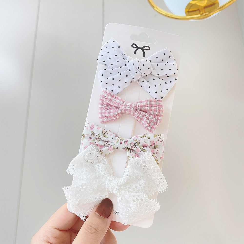 Juego de 4 pinzas para el pelo con lazo estampado de encaje dulce