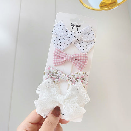 Juego de 4 pinzas para el pelo con lazo estampado de encaje dulce