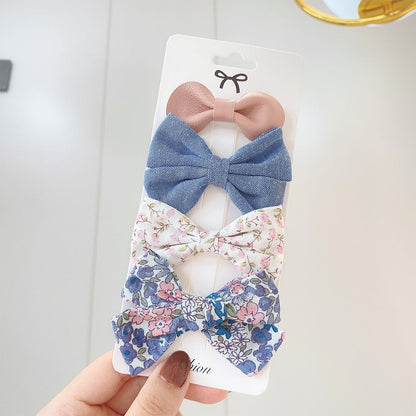 Juego de 4 pinzas para el pelo con lazo estampado de encaje dulce