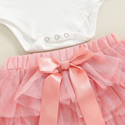 Conjunto de ropa para bebé niña, body de algodón con letras y manga larga para cumpleaños de primer año