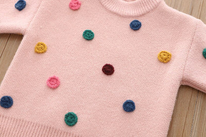 Suéteres para bebés, niñas y niños, abrigos de moda con apliques de bola de pelo, suéteres tejidos para niños, tops, suéteres cálidos para bebés, niños y niñas