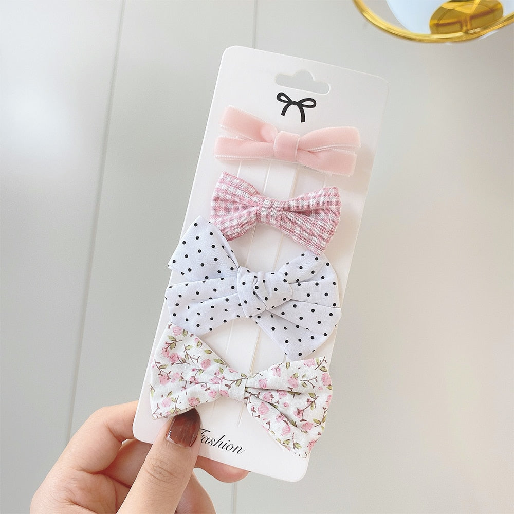Juego de 4 pinzas para el pelo con lazo estampado de encaje dulce