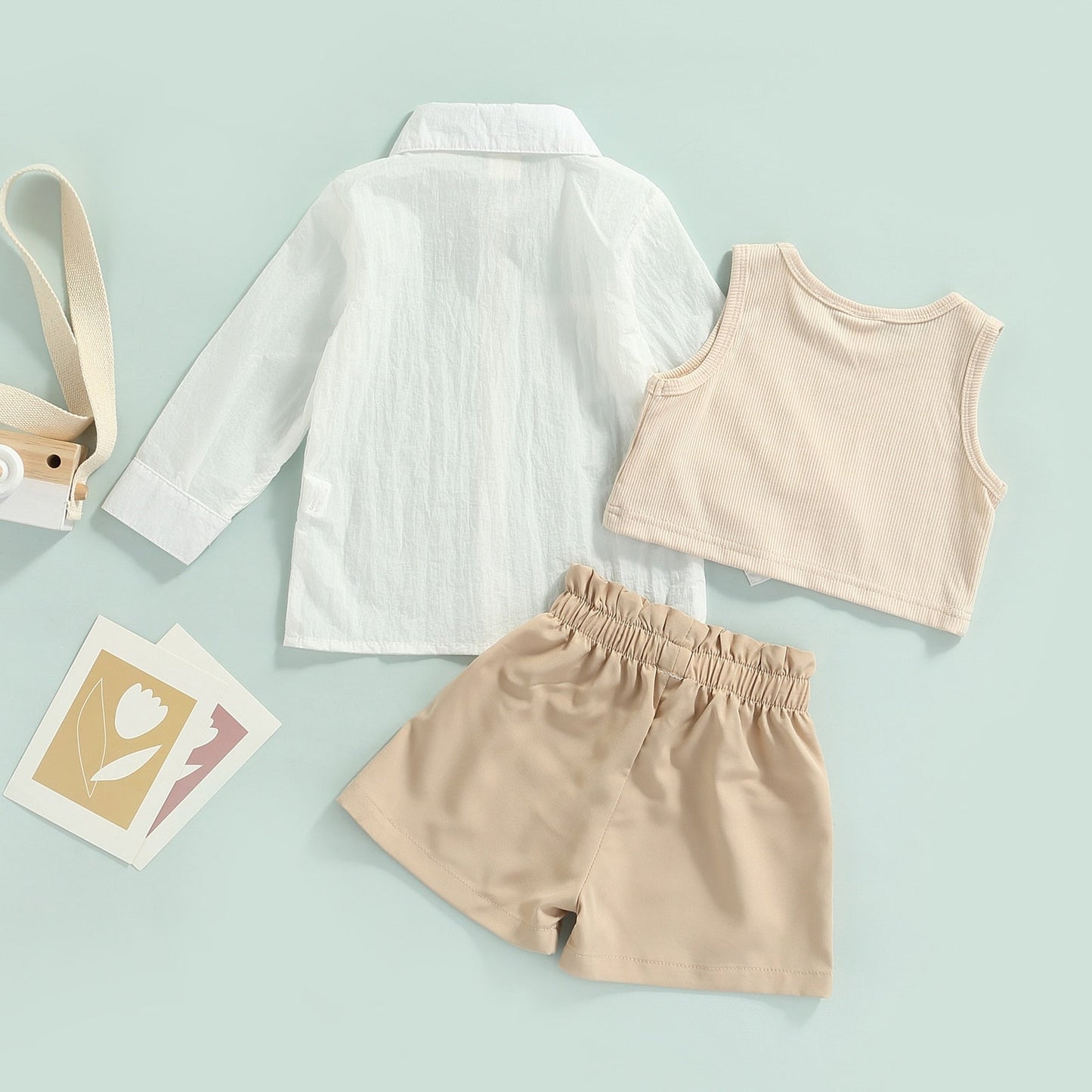 Conjunto de 3 piezas de verano: camiseta de manga larga transparente, camiseta sin mangas y pantalones cortos.