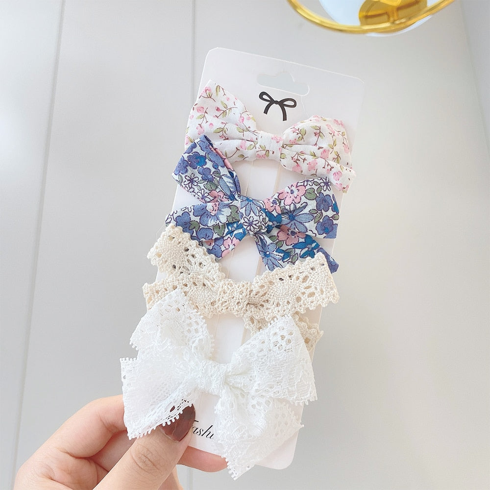 Juego de 4 pinzas para el pelo con lazo estampado de encaje dulce