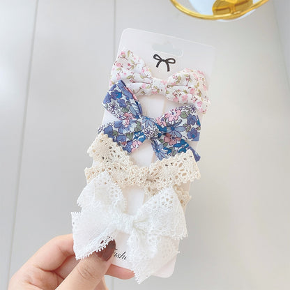 Juego de 4 pinzas para el pelo con lazo estampado de encaje dulce