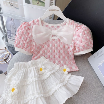 Conjunto infantil de lazo y flores
