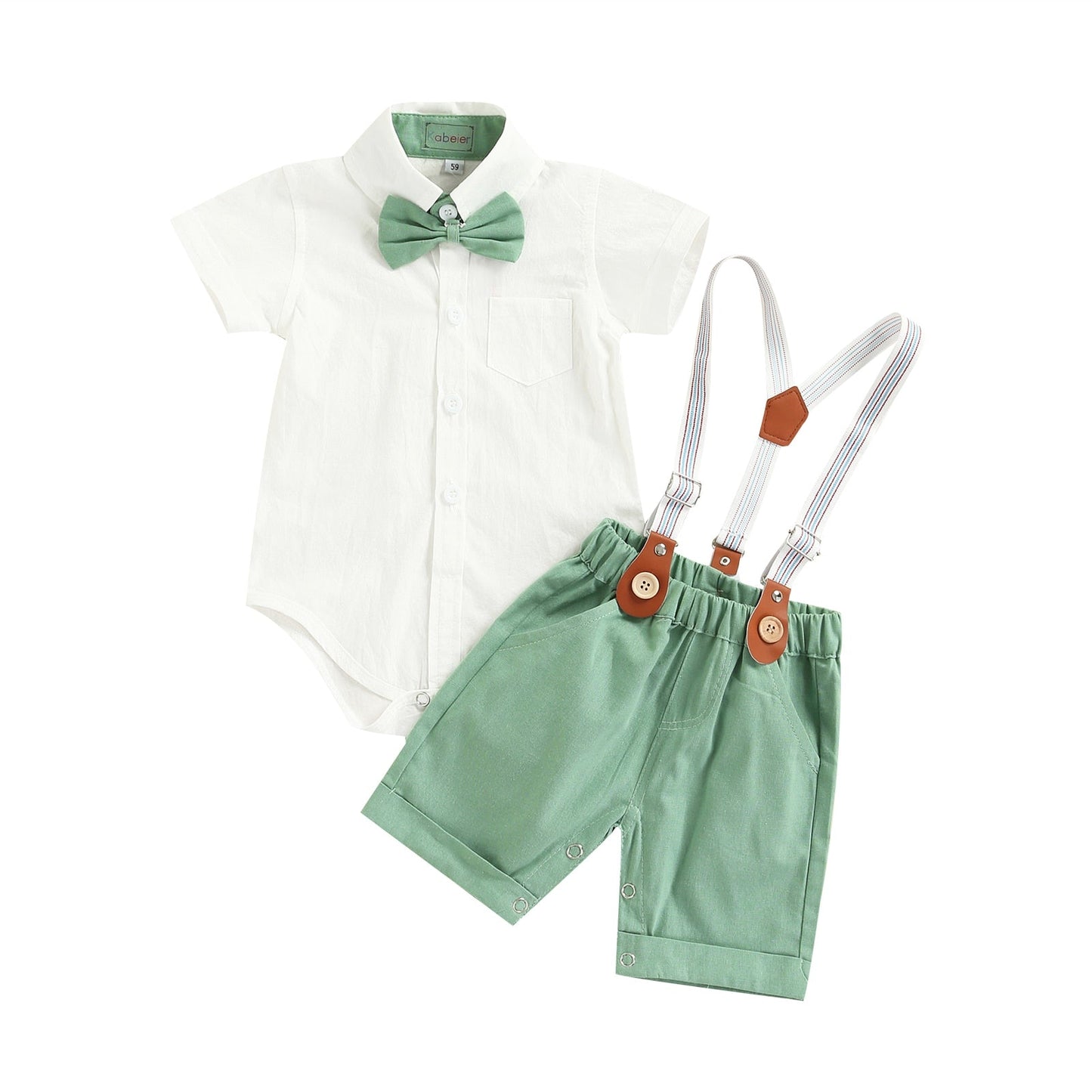 Conjunto de pantalones cortos con pajarita, camisa y mono 