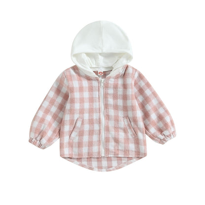 Chaqueta con capucha y cremallera a cuadros