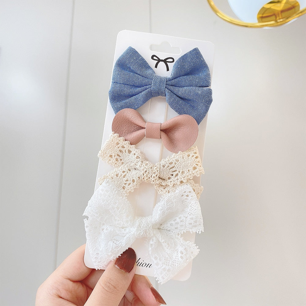 Juego de 4 pinzas para el pelo con lazo estampado de encaje dulce