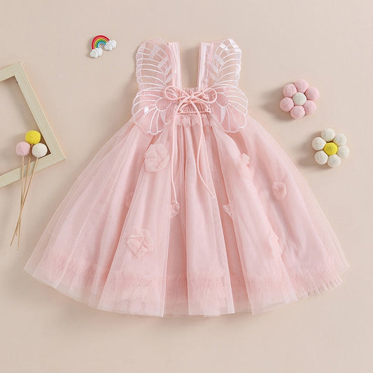 Vestido de tul de malla con alas de mariposa